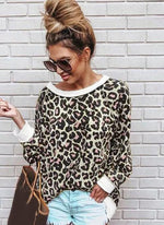 Load image into Gallery viewer, Leopard Streetwear Round Neckline Sweatshirts TOPS.FL
