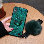 Load image into Gallery viewer, Hair Ball Airbag Bracket Holder Diamond iPhone Case
