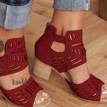 Load image into Gallery viewer, Buckle Hollow Heeled Sandals
