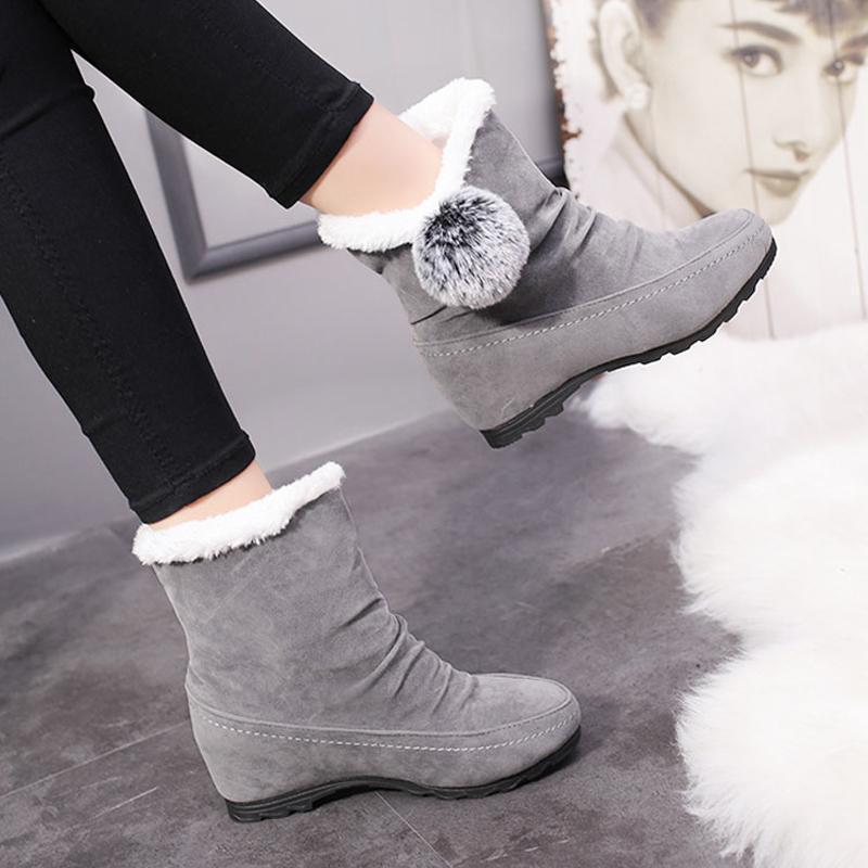 Women Suede Hairball Round Toe Wedges Shoes