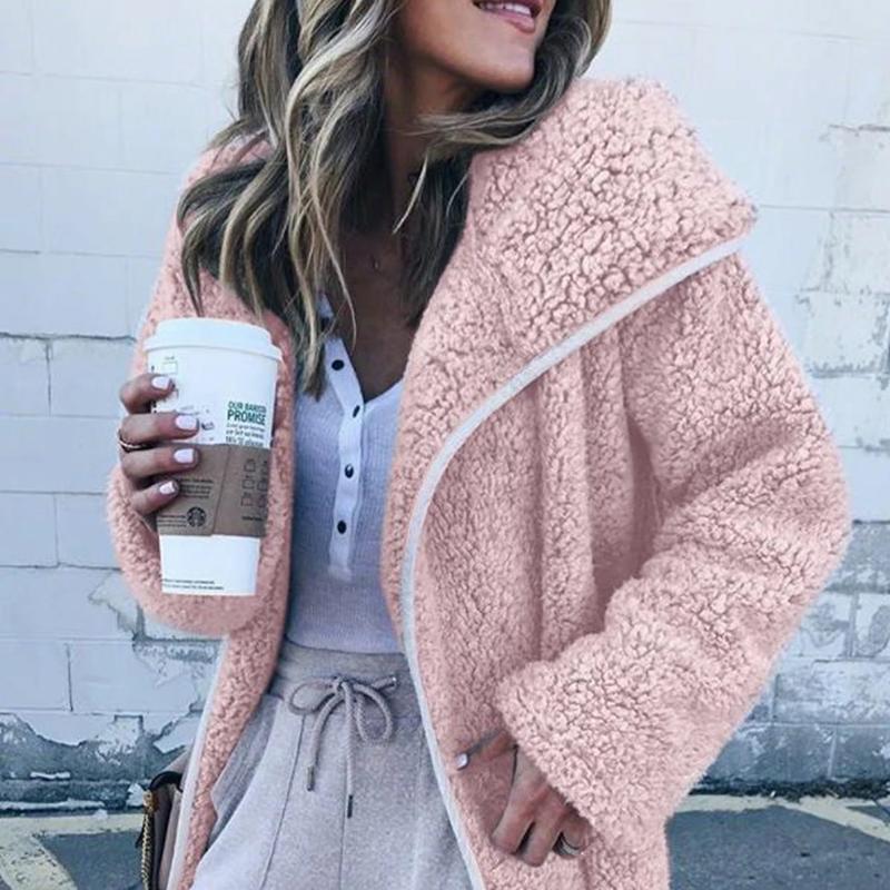 Women Hooded Sherpa Coat Shawl Collar Solid Teddy Bear Coats