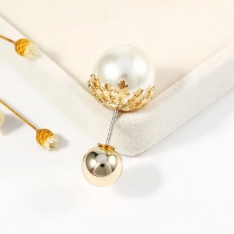 Women Vintage Pins Double Head Simulation Pearl Big Brooches, 5PCs