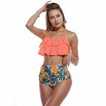 Load image into Gallery viewer, Double ruffled ruffled shoulder swimsuit
