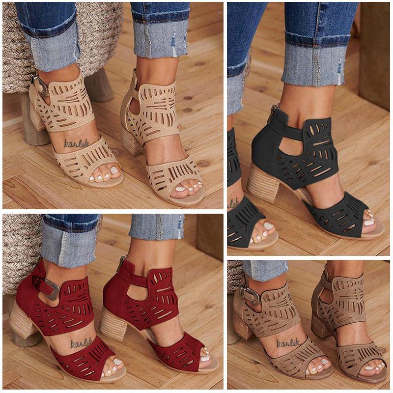 Buckle Hollow Heeled Sandals