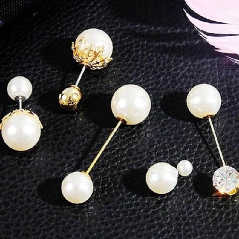 Women Vintage Pins Double Head Simulation Pearl Big Brooches, 5PCs