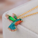 Load image into Gallery viewer, Colorful Diamond Hummingbird Necklace
