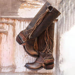 Load image into Gallery viewer, Women Vintage Tassel Knot Knee High Boots
