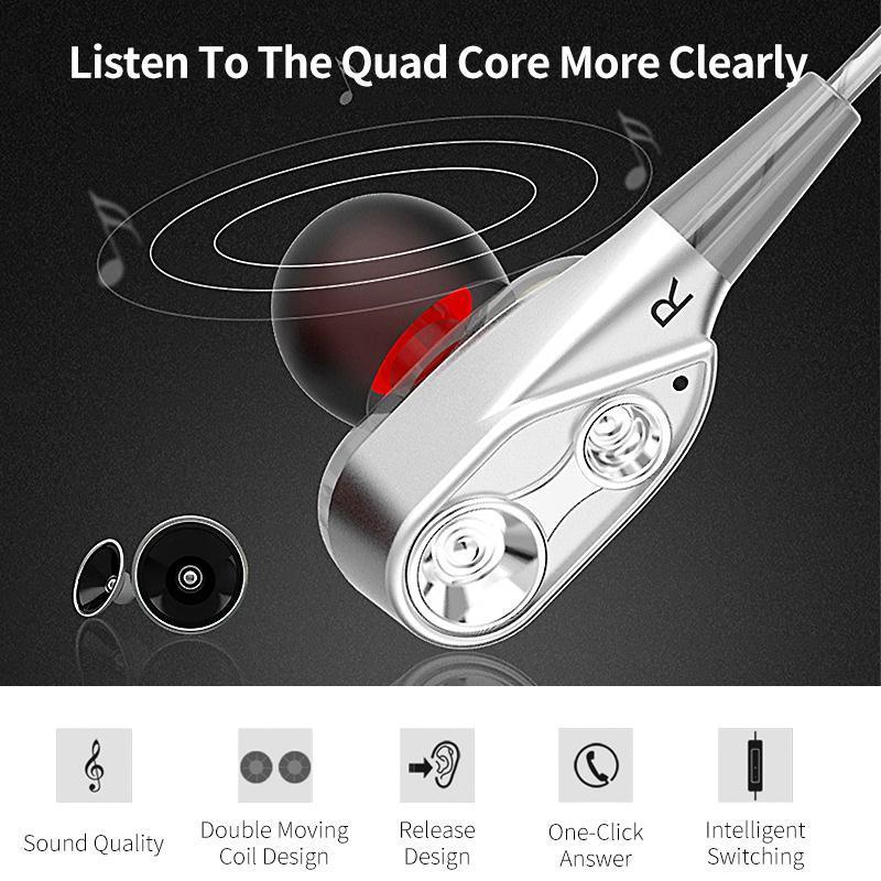 4D Earphone Deep Bass Stereo Wired Headphone with Mic for All Smartphones