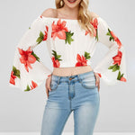 Load image into Gallery viewer, Flare Sleeve Off Shoulder Floral Blouse
