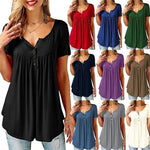 Load image into Gallery viewer, Women Plain Ruched Button T-Shirt
