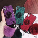 Load image into Gallery viewer, Hair Ball Airbag Bracket Holder Diamond iPhone Case
