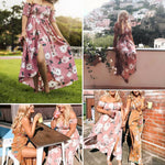 Load image into Gallery viewer, Off Shoulder Shirred Slit Floral Maxi Dress
