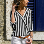 Load image into Gallery viewer, Women Shirt V-neck Striped Print Blouse
