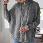 Load image into Gallery viewer, High Neck Cable Knit Rounded Hem Sweater
