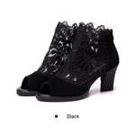 Load image into Gallery viewer, Lace Mesh Insert Chunky Heeled Boots
