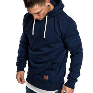 Loose Plain Lace Up Pullover Men's Hoodie with Pocket