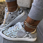 Load image into Gallery viewer, Glitter Lace-Up Star Pattern Casual Sneakers
