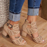 Load image into Gallery viewer, Buckle Hollow Heeled Sandals
