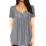 Load image into Gallery viewer, Women Plain Ruched Button T-Shirt
