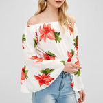 Load image into Gallery viewer, Flare Sleeve Off Shoulder Floral Blouse
