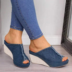 Load image into Gallery viewer, Fashion Denim Wedge Heel Sandals
