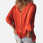 Load image into Gallery viewer, 3/4 Sleeve Back Buttons V Neck Tops
