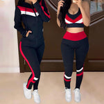 Load image into Gallery viewer, Colorblock Crop Top &amp; High Waist Pants &amp; Hooded Coat Set
