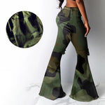 Load image into Gallery viewer, Camouflage Print Hole Flared Pants
