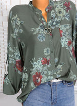 Load image into Gallery viewer, Floral Casual Stand Collar Long Sleeve Blouses TOPS.FL
