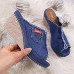 Load image into Gallery viewer, Fashion Denim Wedge Heel Sandals
