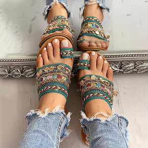 Ethnic boho style toe ring sandals