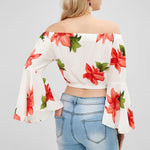 Load image into Gallery viewer, Flare Sleeve Off Shoulder Floral Blouse
