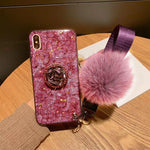 Load image into Gallery viewer, Hair Ball Airbag Bracket Holder Diamond iPhone Case
