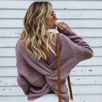 Load image into Gallery viewer, Women&#39;s Casual Cross Backless Long Batwing Sleeve Sweater
