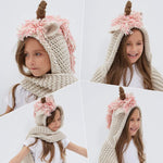 Load image into Gallery viewer, Crochet Cartoon Unicorn Winter Hat With Scarf Pocket
