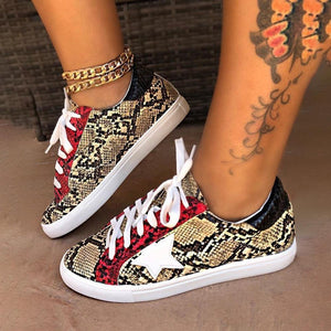 Glitter Lace-Up Star Pattern Casual Sneakers