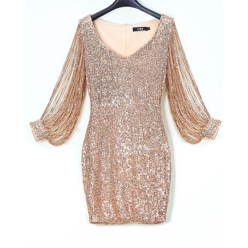 Slit Sleeve Sequin Party Dress