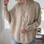 Load image into Gallery viewer, High Neck Cable Knit Rounded Hem Sweater
