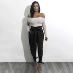 Load image into Gallery viewer, Women Solid Loose Pants Casual High Waist Belt Pocket Bow Tie Ruffles Trousers
