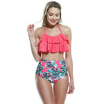 Load image into Gallery viewer, Double ruffled ruffled shoulder swimsuit
