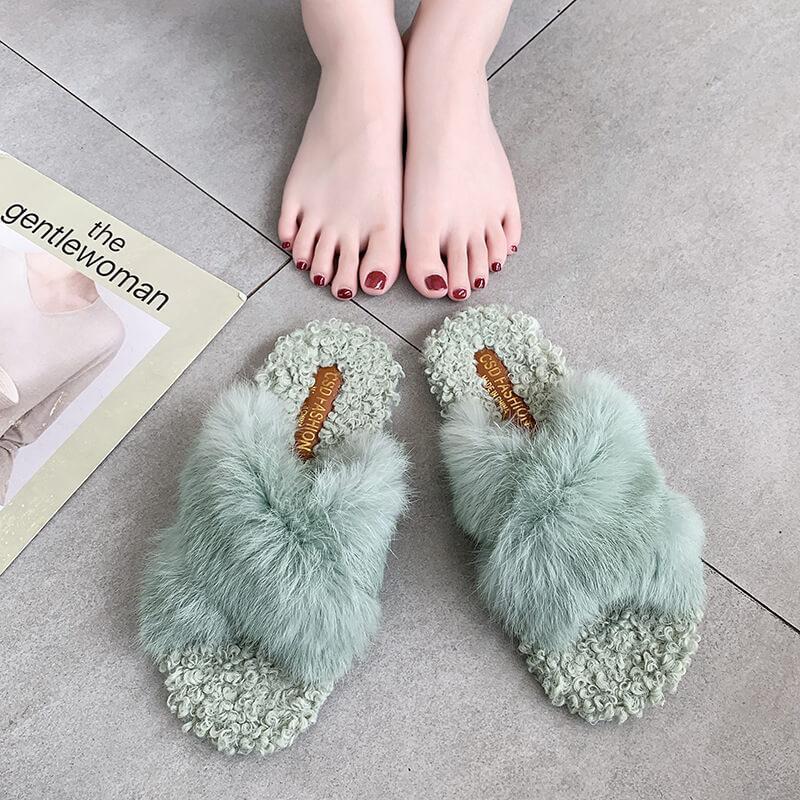 cute fluffy plush slippers