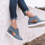 Load image into Gallery viewer, Women&#39;s Cut-Out Wedge Sneakers Back Zipper Shoes
