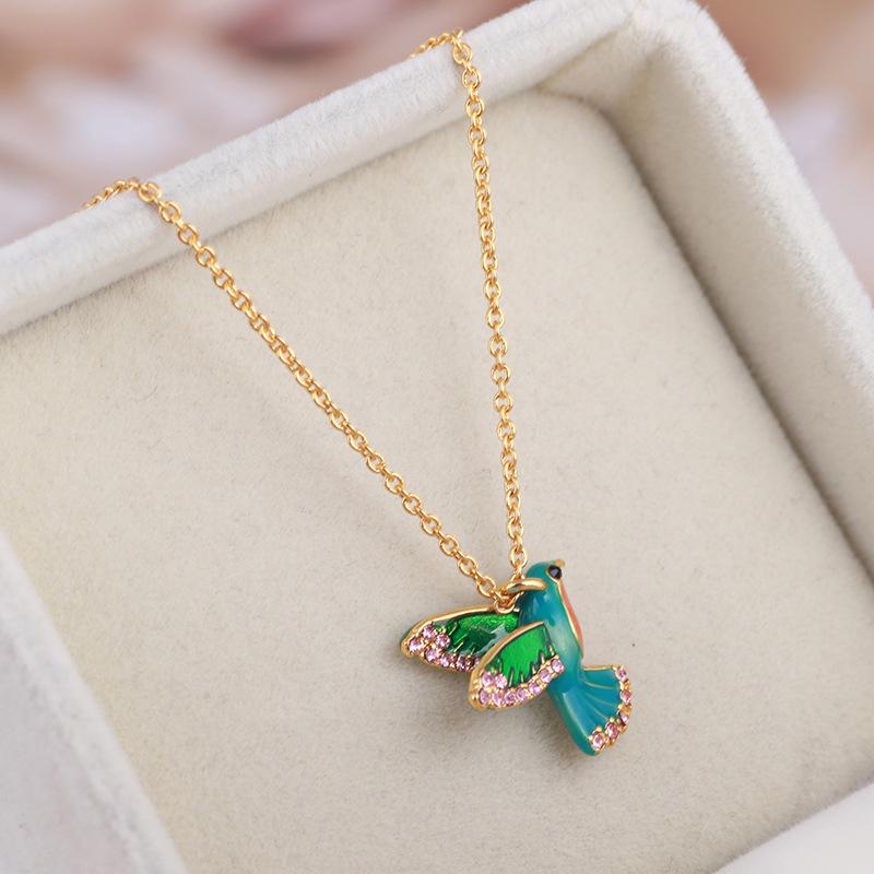 Colorful Diamond Hummingbird Necklace