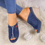 Load image into Gallery viewer, Fashion Denim Wedge Heel Sandals
