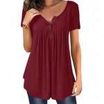 Load image into Gallery viewer, Women Plain Ruched Button T-Shirt
