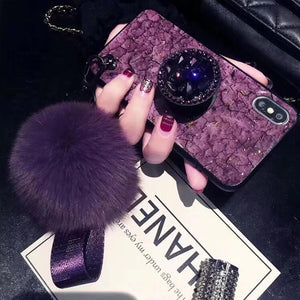 Hair Ball Airbag Bracket Holder Diamond iPhone Case