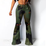 Load image into Gallery viewer, Camouflage Print Hole Flared Pants
