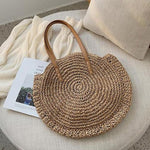 Load image into Gallery viewer, Hand Woven Round Ladies Bohemian Summer Straw Beach Bag
