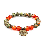 Load image into Gallery viewer, Agate Lotus Pendant Beaded Bracelet
