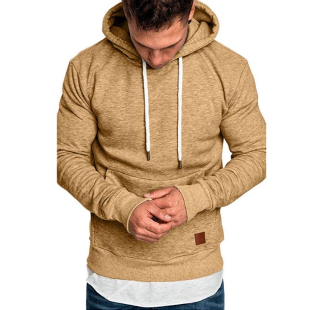 Loose Plain Lace Up Pullover Men's Hoodie with Pocket